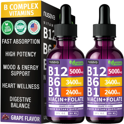 Vitamin B12 & B6 Liquid Drops – High-Potency Sublingual B-Complex with Methylcobalamin (2 Pack