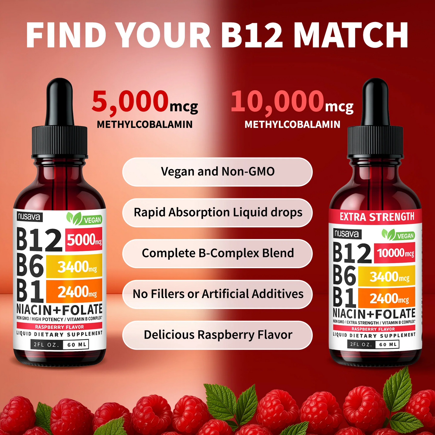 Vitamin B12 & B6 Liquid Drops – High-Potency Sublingual B-Complex with Methylcobalamin (2 Pack