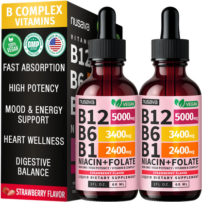Vitamin B12 & B6 Liquid Drops – High-Potency Sublingual B-Complex with Methylcobalamin (2 Pack
