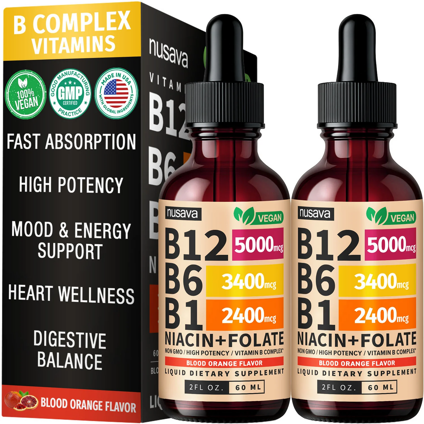 Vitamin B12 & B6 Liquid Drops – High-Potency Sublingual B-Complex with Methylcobalamin (2 Pack