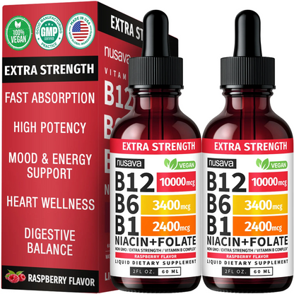 Vitamin B12 & B6 Liquid Drops – High-Potency Sublingual B-Complex with Methylcobalamin (2 Pack)
