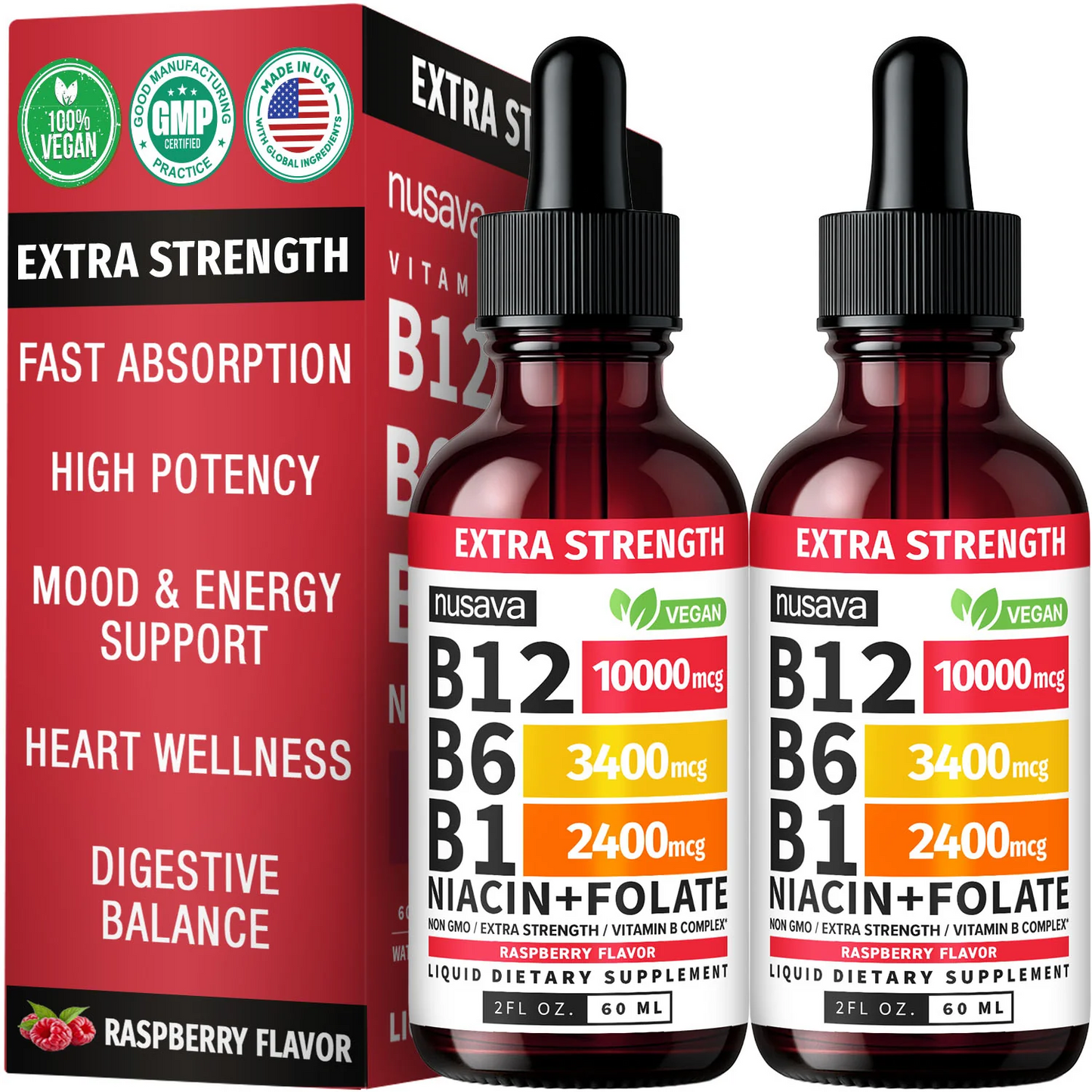 Vitamin B12 & B6 Liquid Drops – High-Potency Sublingual B-Complex with Methylcobalamin (2 Pack